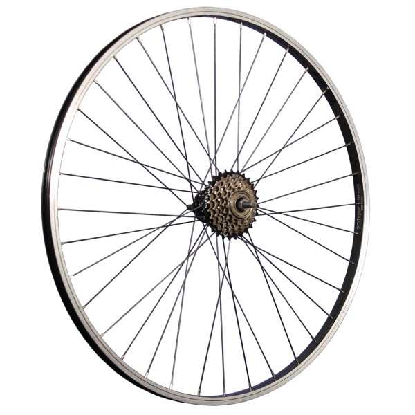 Rueda de aluminio de la rueda trasera de la bicicleta de 28 pulgadas con una rueda libre de 6 velocidades negras
