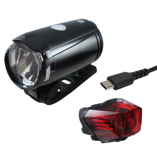 Union Fahrrad Batterie Akku LED Lichtset vorn hinten USB Scheinwerfer Rücklicht