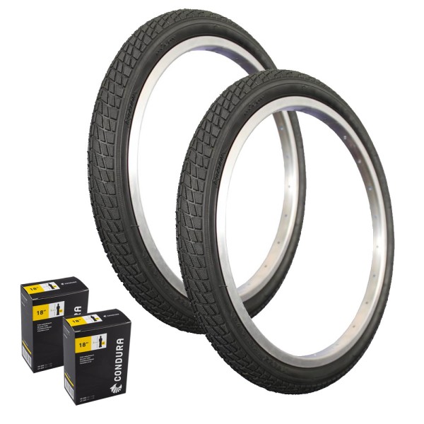 18 Zoll Farrad Reifensatz mit Schläuchen und Dunlopventil Set Strassenreifen schwarz